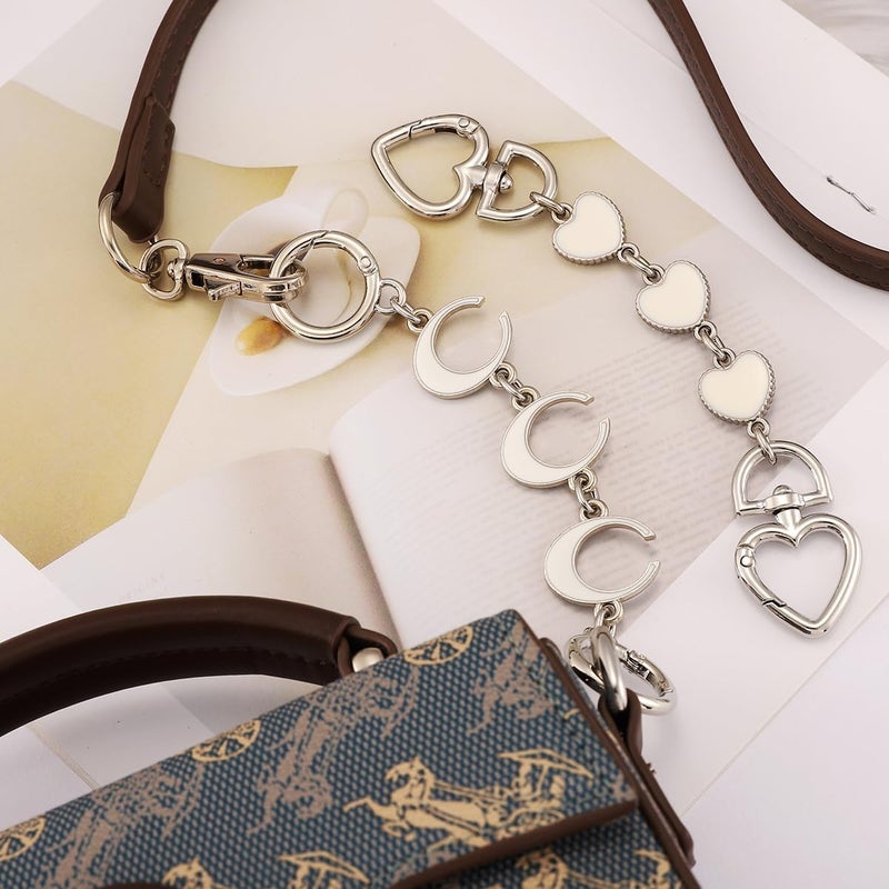 Anbys Store Silver Bag Chain Purse Extender Chain Purse Strap Extender Purse Charms(White Heart/Moon) - Image 3